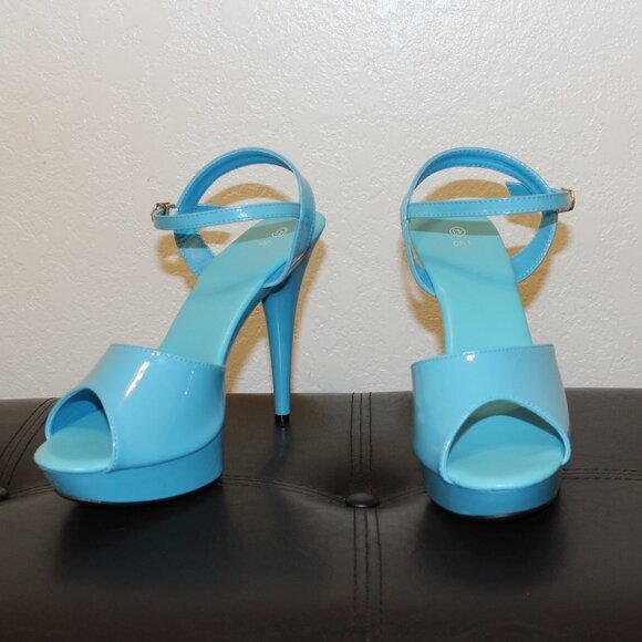 Teal Blue Platform Stiletto Sandals Size 11 - Picture 5 of 13